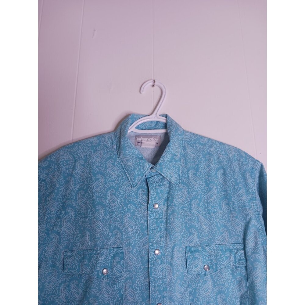 Wrangler Teal Paisley Short Sleeve Button-Down Shirt - Picture 4 of 8